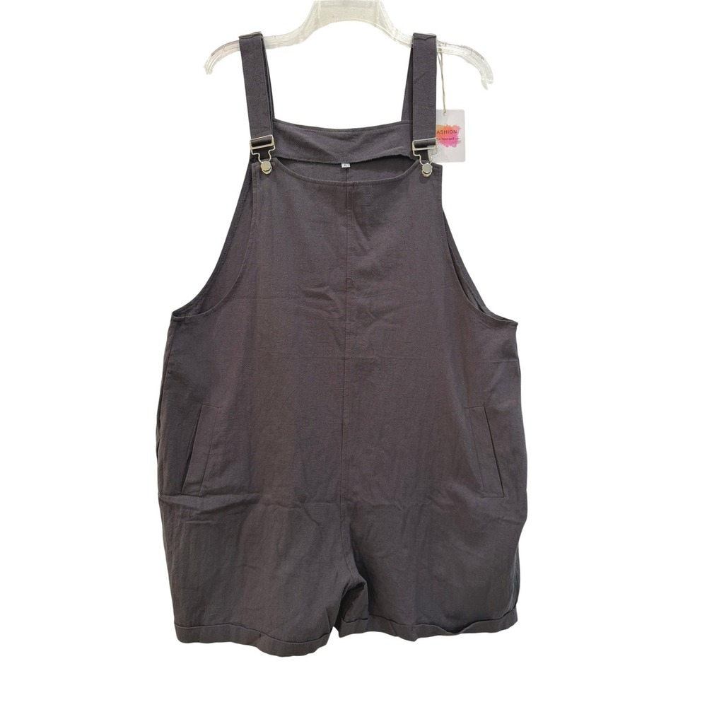 New Women's Charcoal Grey Cotton Linen Romper Shortalls Overalls Size XL NWT